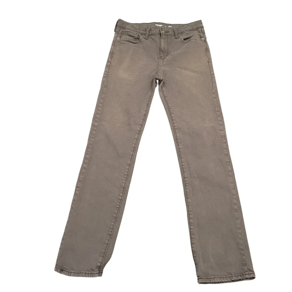 Old Navy Slim Built-In Flex‎ Pants Boys 16 Gray 360 Stretch Straight Leg Denim